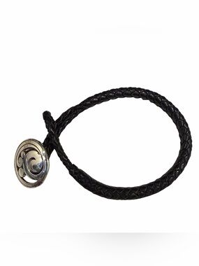 Brighton Lollapalloza Black Leather Braided Silver Retired Bracelet